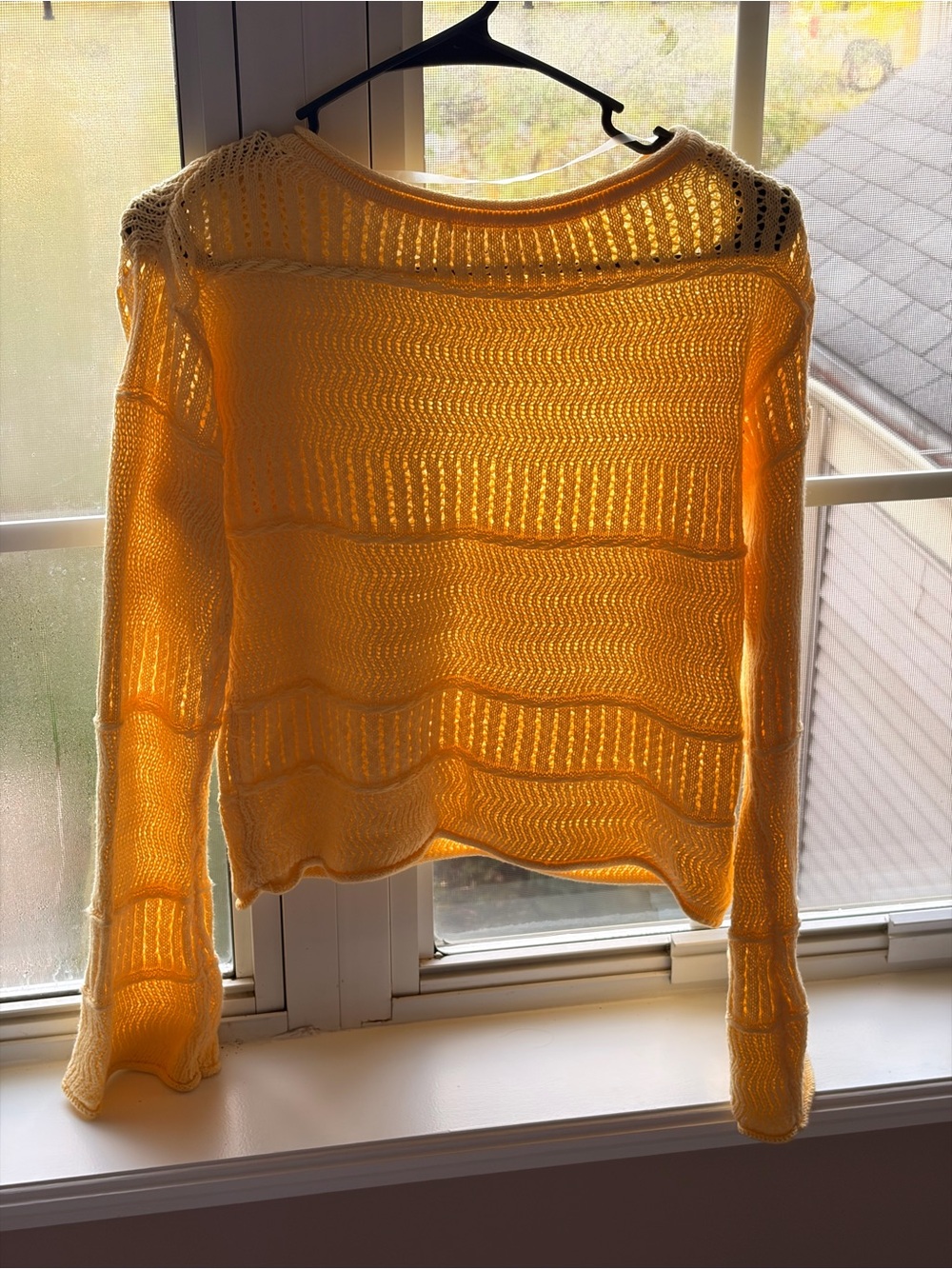 No Boundaries Yellow Open-Weave Crewneck Sweater